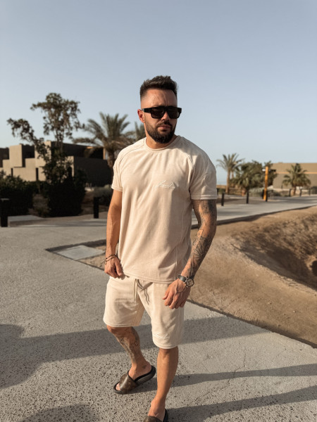 Velour Initials Tshirt Beż
