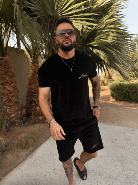 Velour Initials Tshirt Czarny