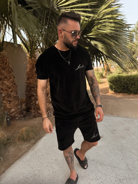 Velour Initials Tshirt Czarny