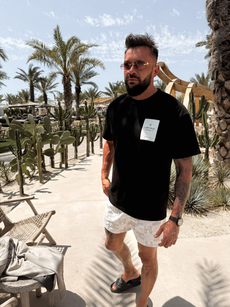 T-shirt Jaquard Label Czarny - obrazek 2