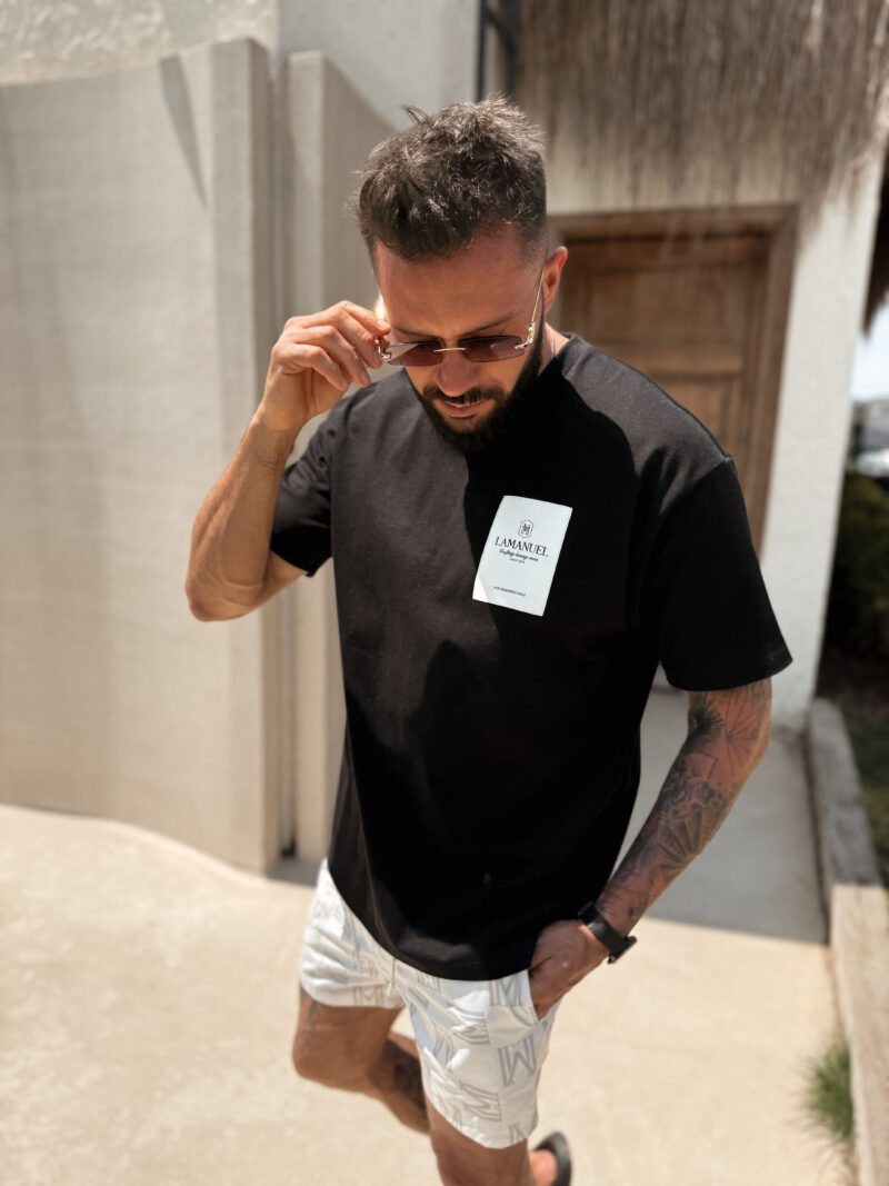 T-shirt Jaquard Label Czarny - obrazek 4